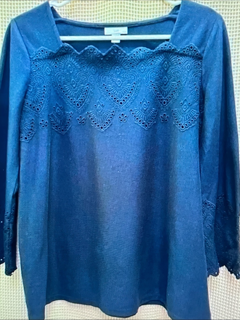J. Jill Blue Eyelet Heart Yoke Long Sleeve Tunic